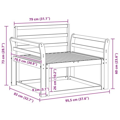  Kültéri középső kanapé Tömör Akácfa Természetes