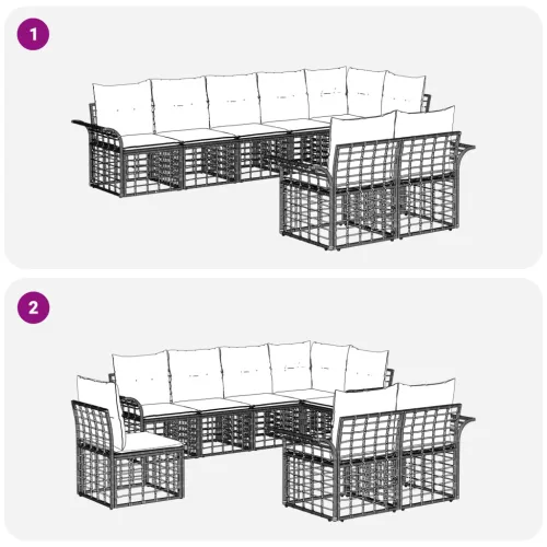  Kültéri kanapé szett 8 pcs Fekete és Sötétszürke polirattan