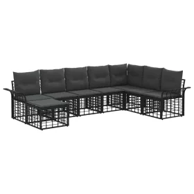    Kültéri kanapé szett 8 pcs Fekete és Sötétszürke Poliészter
