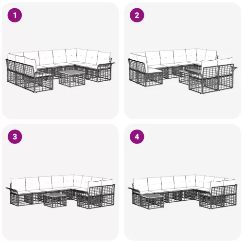  Kültéri kanapé szett 10 pcs Természetes és Krémszínű Fehér