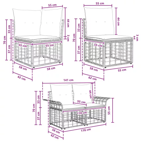  Kültéri kanapé szett 11 pcs Természetes és Krémszínű Fehér