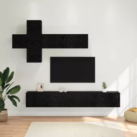  TV szekrény garnitúra 7 pcs Fekete Tölgy Szerelt Fa