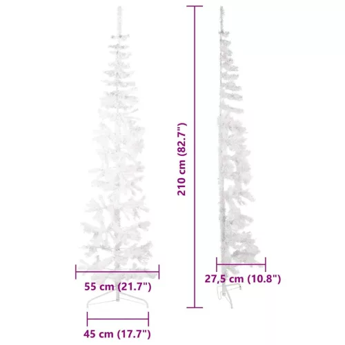  fehér vékony fél műkarácsonyfa állvánnyal 210 cm