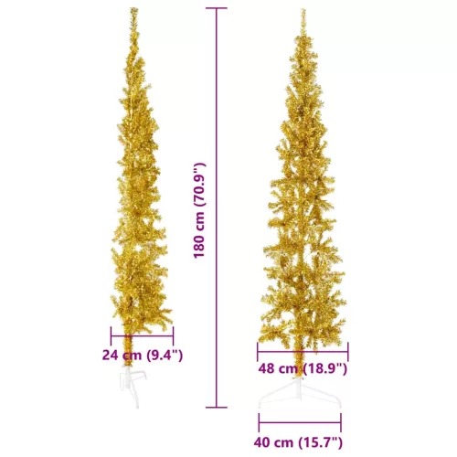 arany vékony fél műkarácsonyfa állvánnyal 180 cm