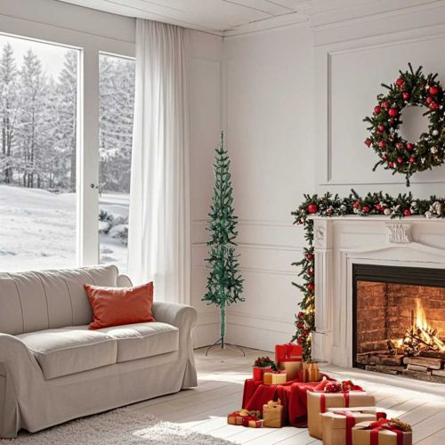  zöld vékony fél műkarácsonyfa állvánnyal 150 cm