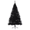  fekete PVC fél műkarácsonyfa állvánnyal 180 cm
