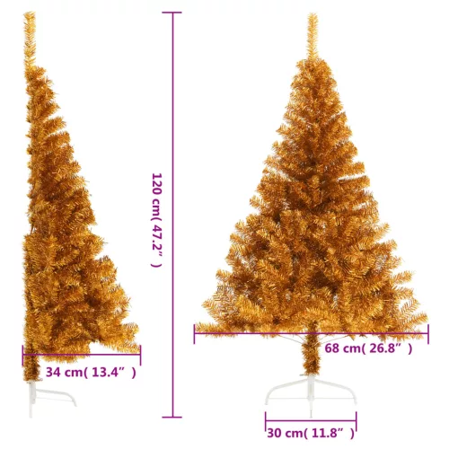  aranyszínű PET fél műkarácsonyfa állvánnyal 120 cm