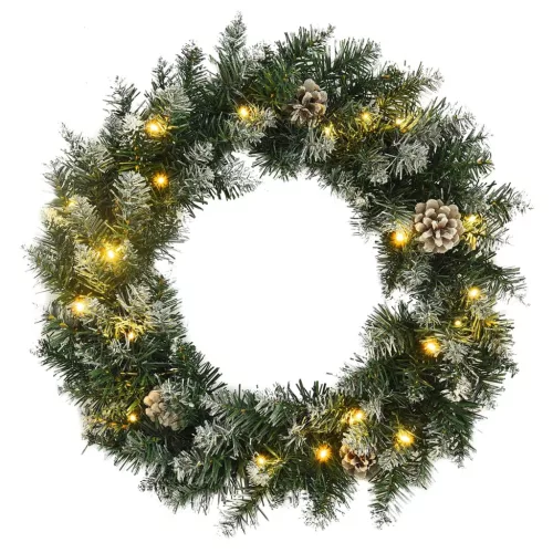  zöld PVC karácsonyi koszorú LED-ekkel 60 cm