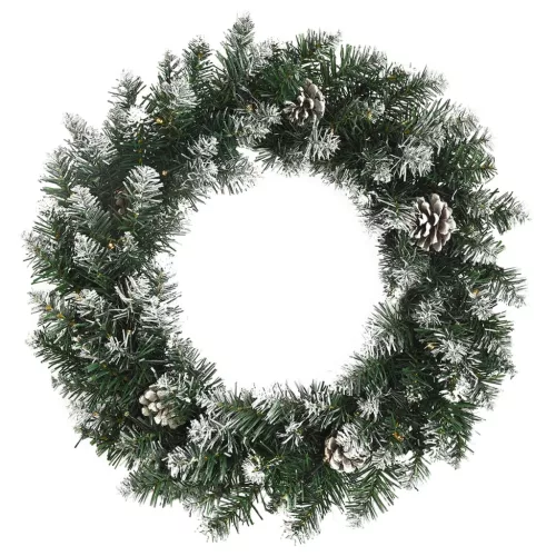 zöld PVC karácsonyi koszorú LED-ekkel 60 cm