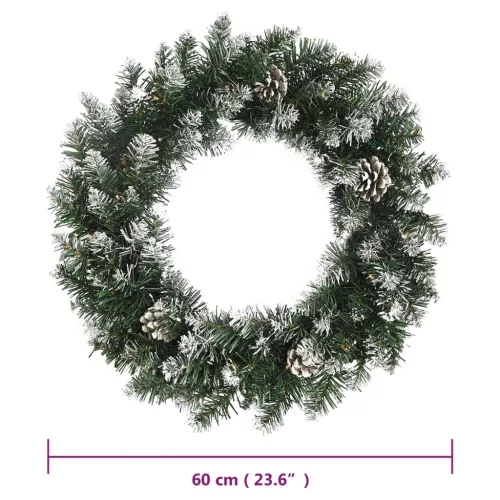  zöld PVC karácsonyi koszorú LED-ekkel 60 cm