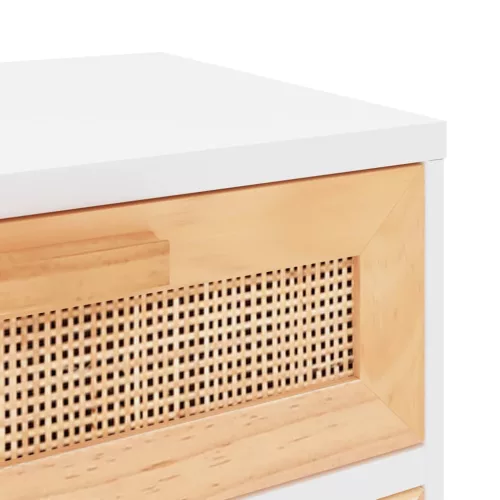  fehér tömör fenyőfa és természetes rattan éjjeliszekrény
