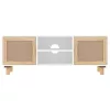  fehér fenyőfa és természetes rattan TV-szekrény 105x30x40 cm