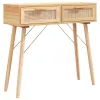  barna tömör fenyő és természetes rattan kisasztal 80x30x75 cm
