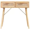  barna tömör fenyő és természetes rattan kisasztal 80x30x75 cm