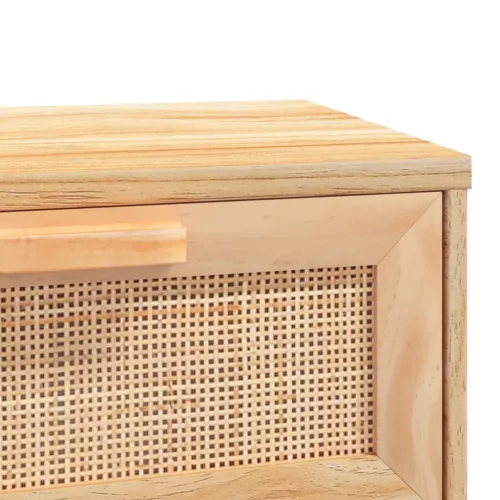  barna tömör fenyő és természetes rattan kisasztal 80x30x75 cm