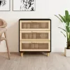  fekete tömör fenyő/természetes rattan tálalószekrény 60x30x70cm