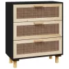  fekete tömör fenyő/természetes rattan tálalószekrény 60x30x70cm