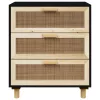  fekete tömör fenyő/természetes rattan tálalószekrény 60x30x70cm