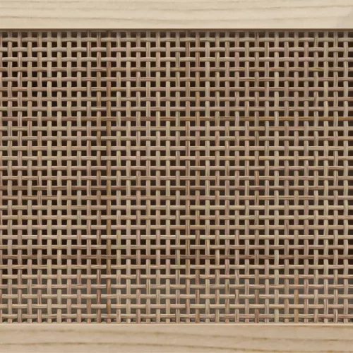  fekete tömör fenyő/természetes rattan tálalószekrény 60x30x70cm