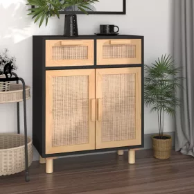    fekete tömör fenyő/természetes rattan tálalószekrény 60x30x75cm