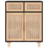  fekete tömör fenyő/természetes rattan tálalószekrény 60x30x75cm