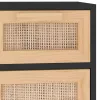  fekete tömör fenyő/természetes rattan tálalószekrény 60x30x75cm