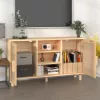  barna tömör fenyő/természetes rattan tálalószekrény 105x30x60cm