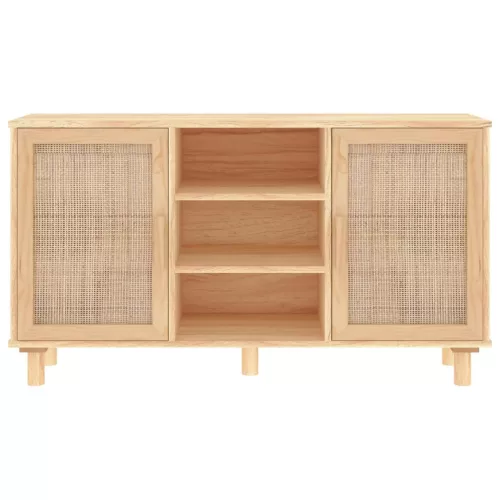  barna tömör fenyő/természetes rattan tálalószekrény 105x30x60cm