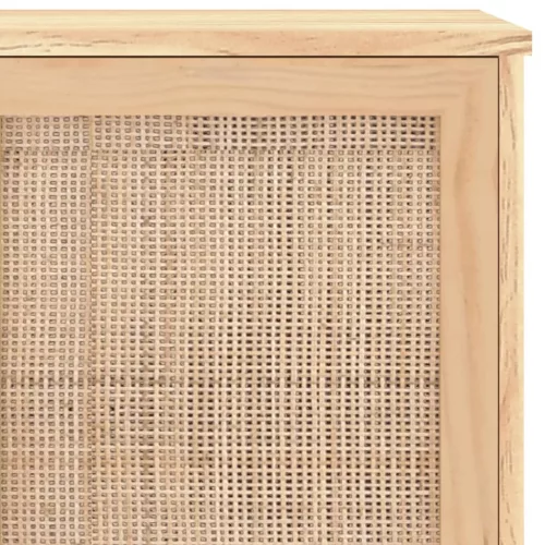  barna tömör fenyő/természetes rattan tálalószekrény 105x30x60cm