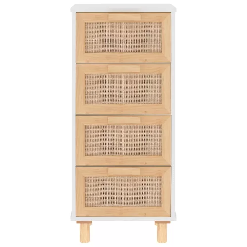  fehér tömör fenyő/természetes rattan tálalószekrény 40x30x90 cm