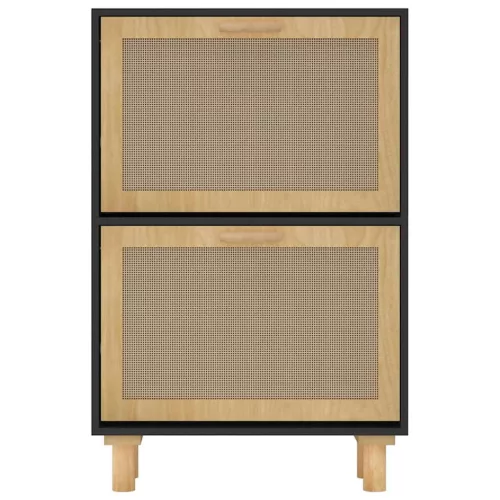  fekete szerelt fa és természetes rattan cipőszekrény 52x25x80cm
