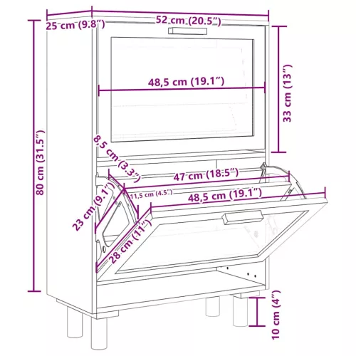 fekete szerelt fa és természetes rattan cipőszekrény 52x25x80cm