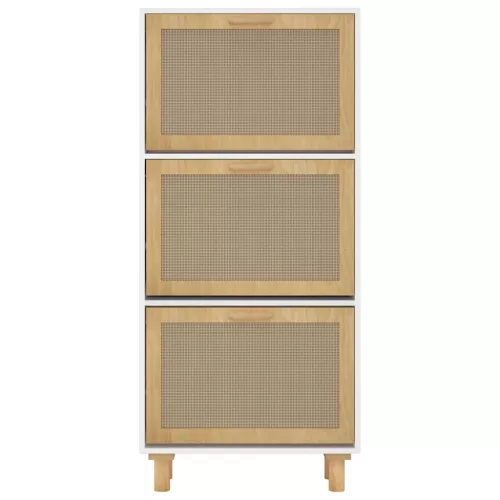  fehér szerelt fa és természetes rattan cipőszekrény 52x25x115cm