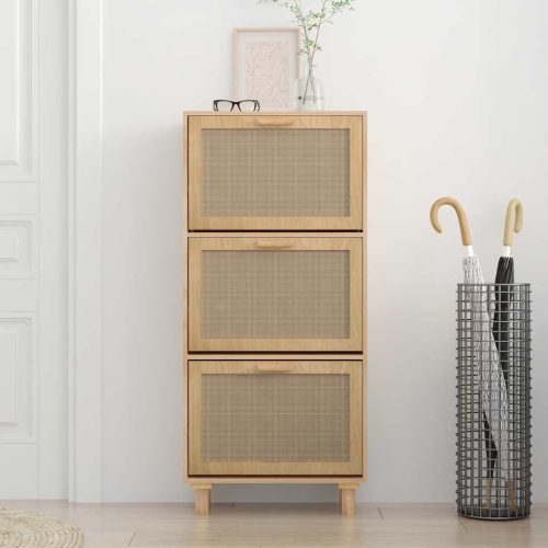  barna szerelt fa és természetes rattan cipőszekrény 52x25x80 cm