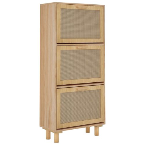  barna szerelt fa és természetes rattan cipőszekrény 52x25x80 cm