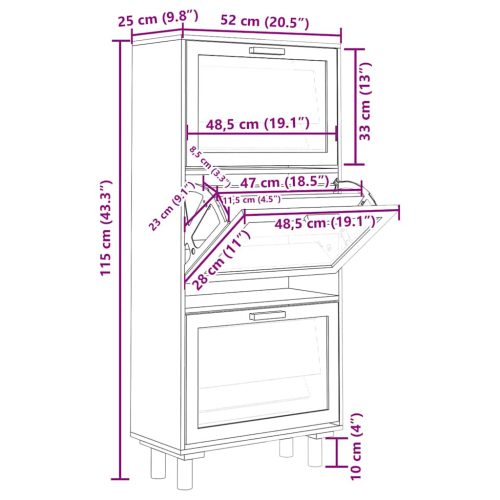  barna szerelt fa és természetes rattan cipőszekrény 52x25x80 cm