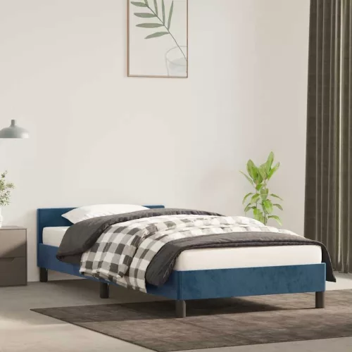  sötétkék bársony ágykeret matrac nélkül 90x200 cm