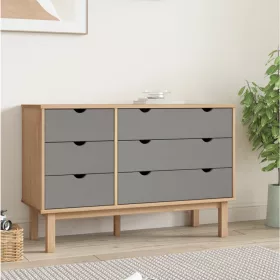    OTTA barna-szürke tömör fenyőfa éjjeliszekrény 111x43x73,5 cm