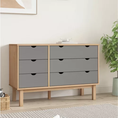  OTTA barna-szürke tömör fenyőfa éjjeliszekrény 111x43x73,5 cm