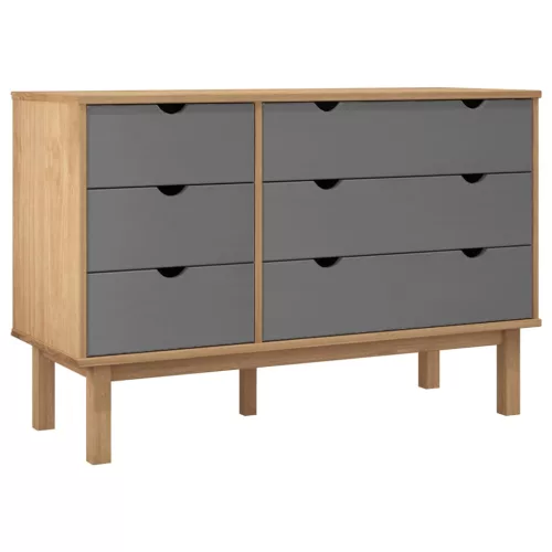  OTTA barna-szürke tömör fenyőfa éjjeliszekrény 111x43x73,5 cm