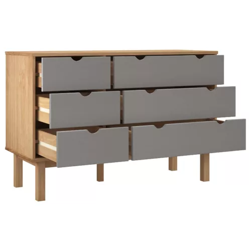  OTTA barna-szürke tömör fenyőfa éjjeliszekrény 111x43x73,5 cm