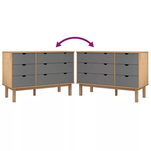  OTTA barna-szürke tömör fenyőfa éjjeliszekrény 111x43x73,5 cm