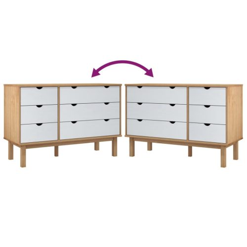  OTTA barna-fehér tömör fenyőfa éjjeliszekrény 111x43x73,5 cm