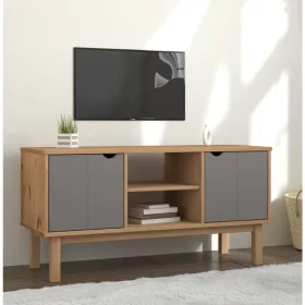    OTTA barna és szürke tömör fenyőfa TV-szekrény 113,5x43x57 cm