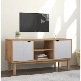    OTTA barna és fehér tömör fenyőfa TV-szekrény 113,5x43x57 cm