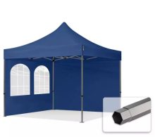   Professional összecsukható sátrak PREMIUM 350g/m2 ponyvával, acélszerkezettel, 2 oldalfallal, hagyományos ablakkal - 3x3m kék