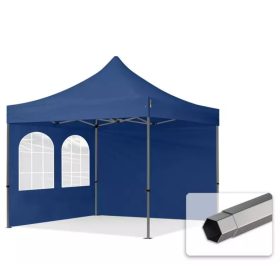   TP 3x3m összecsukható 750N acél vázas pavilon, 2 db oldalfallal, hagyományos ablakkal -  kék