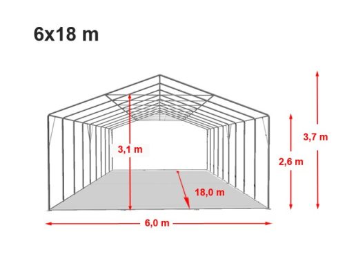 TP 6x18m 2,6m oldalmagas erősített rendezvénysátor, PVC 800 - fehér