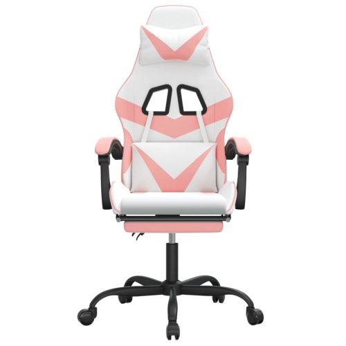  fehér és rózsaszín műbőr forgó játékszék lábtartóval