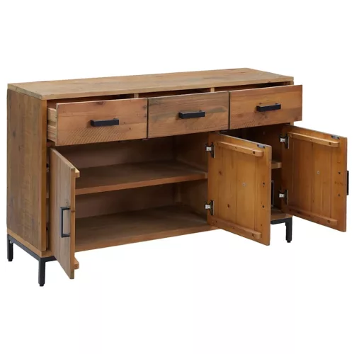  barna tömör újrahasznosított fenyőfa tálalószekrény 110x35x70cm